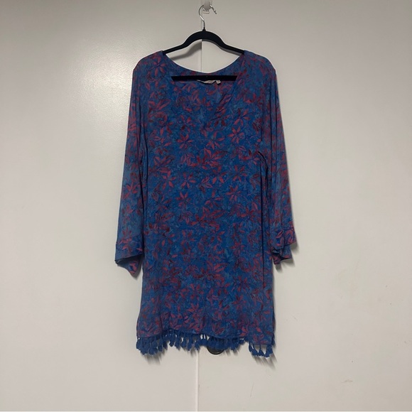 Soft Surroundings Other - Soft Surroundings Kaftan Swim Coverup Beach Tassels Blue/ red floral Size XL